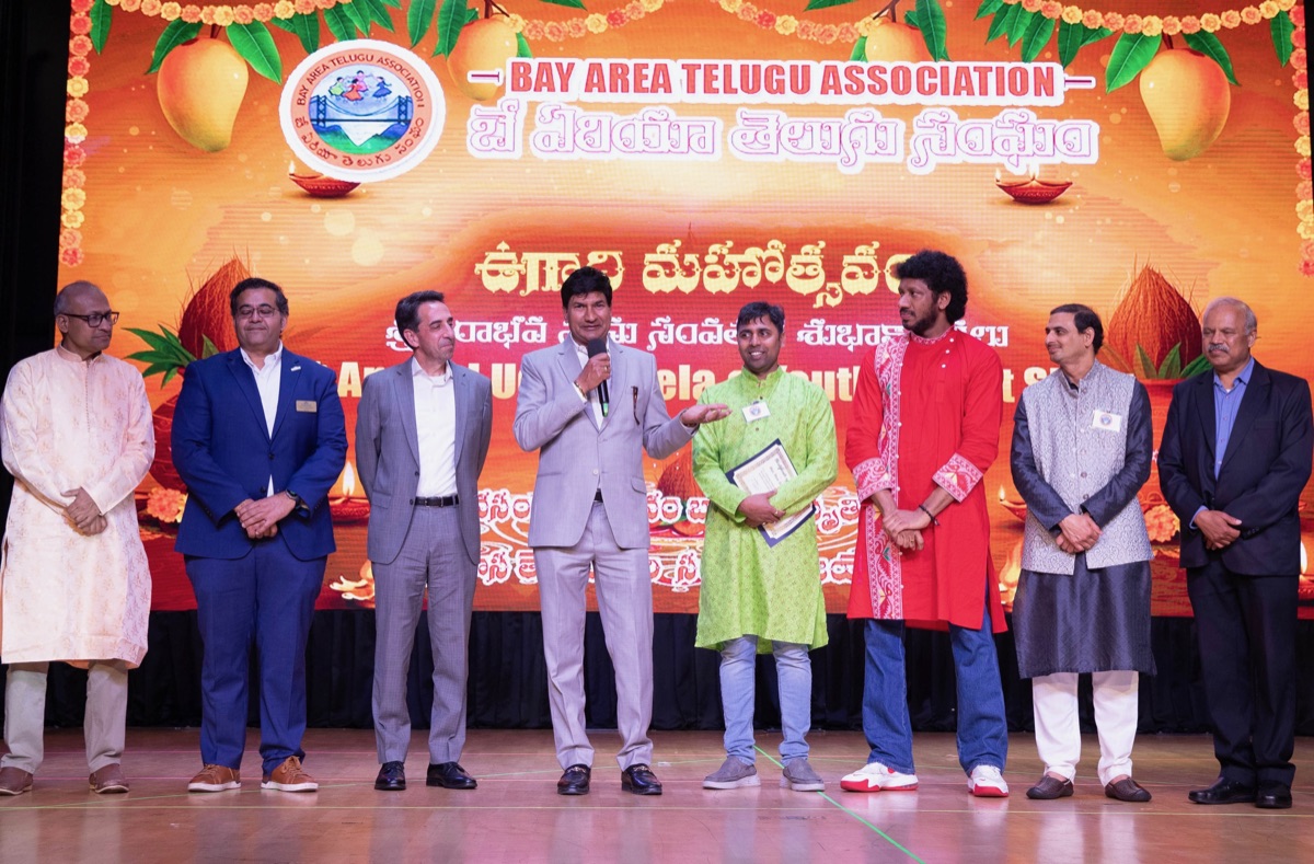 Shivraj Singh on stage at the Bay Area Telugu Association Ugadi celebration with community leaders
